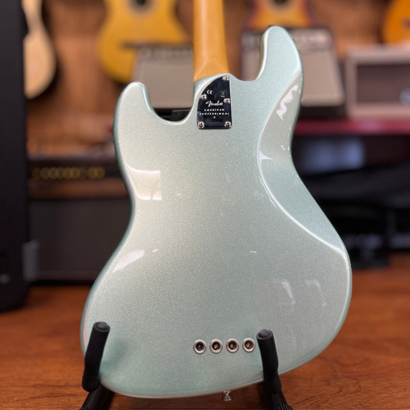 USED Fender American Professional II Jazz Bass, Maple Fingerboard, Mystic Surf Green w/ Case