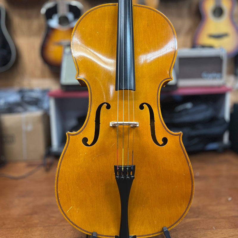 USED AS - IS Glaesel 4/4 Cello Outfit W/ Leather Bag & Bow