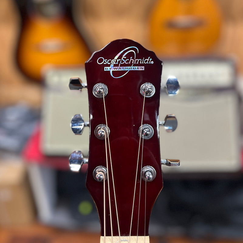 USED Oscar Schmidt OACEFCS Auditorium Acoustic/Electric Guitar, Cherry Sunburst