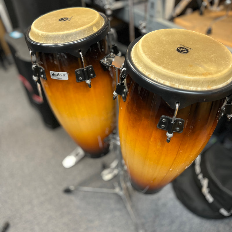 USED Headliner Percussion Thailand Conga Set Vintage Burst w/ Double Stand 9.7 inch 9in