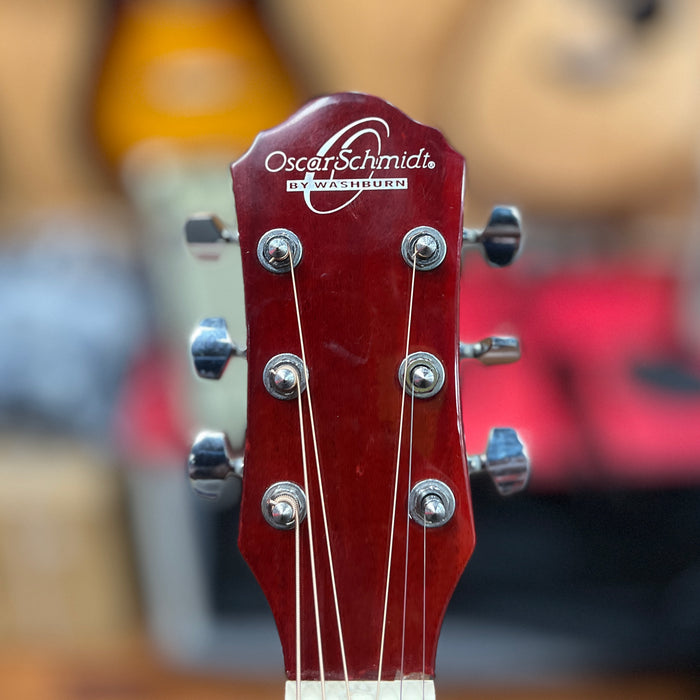 USED Oscar Schmidt OG10CEFTR Acoustic-Electric Guitar, Flame Trans Red