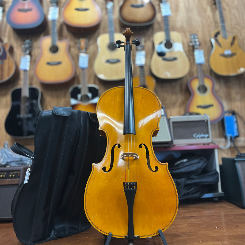 USED AS - IS Glaesel 4/4 Cello Outfit W/ Leather Bag & Bow