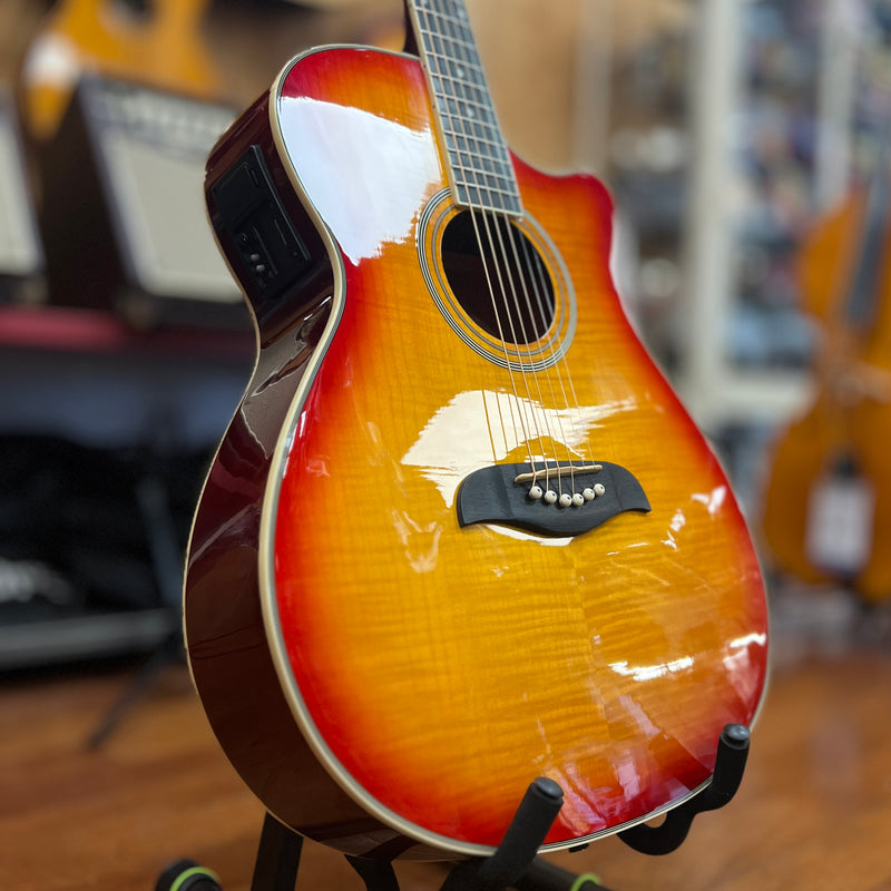 USED Oscar Schmidt OACEFCS Auditorium Acoustic/Electric Guitar, Cherry Sunburst