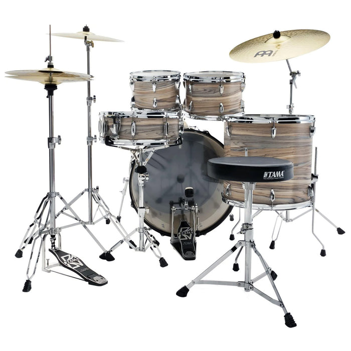 Tama Imperialstar IE50C 5-piece Complete Drum Set with Snare Drum and Meinl Cymbals - Natural Zebrawood Wrap