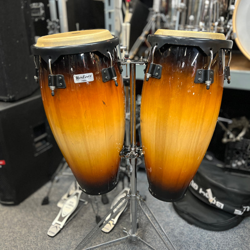 USED Headliner Percussion Thailand Conga Set Vintage Burst w/ Double Stand 9.7 inch 9in