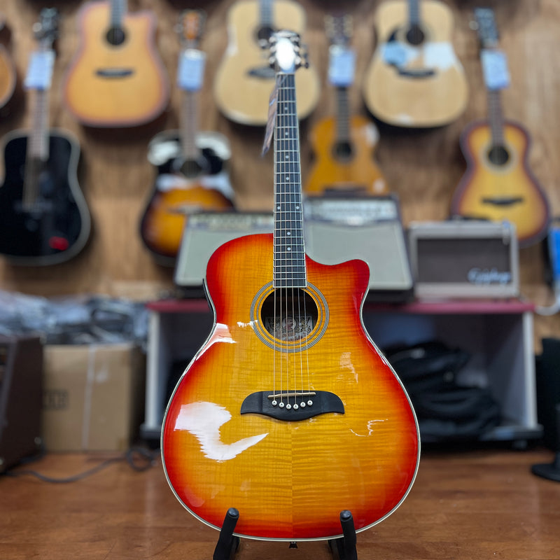 USED Oscar Schmidt OACEFCS Auditorium Acoustic/Electric Guitar, Cherry Sunburst