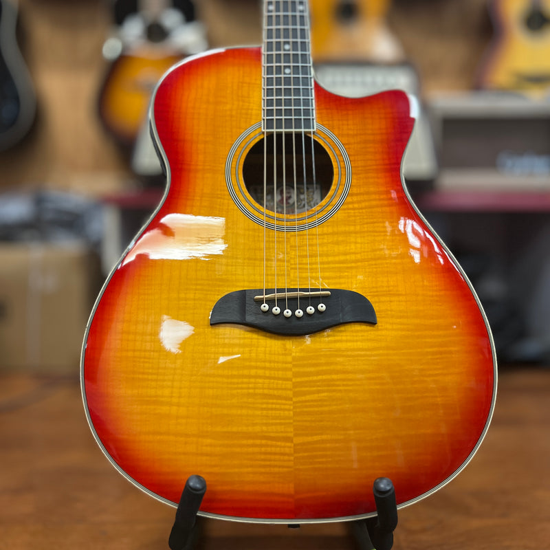 USED Oscar Schmidt OACEFCS Auditorium Acoustic/Electric Guitar, Cherry Sunburst