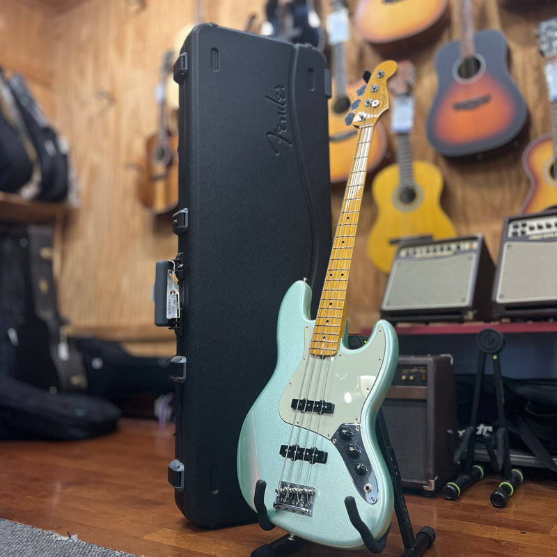 USED Fender American Professional II Jazz Bass, Maple Fingerboard, Mystic Surf Green w/ Case