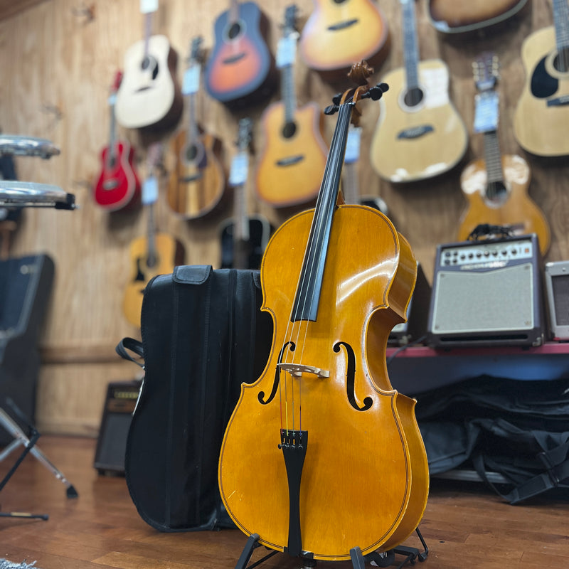 USED AS - IS Glaesel 4/4 Cello Outfit W/ Leather Bag & Bow