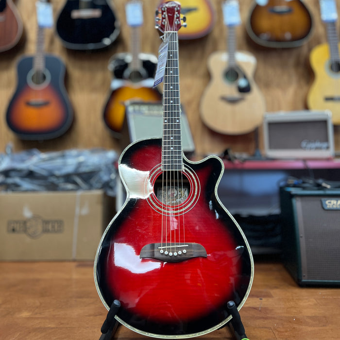 USED Oscar Schmidt OG10CEFTR Acoustic-Electric Guitar, Flame Trans Red