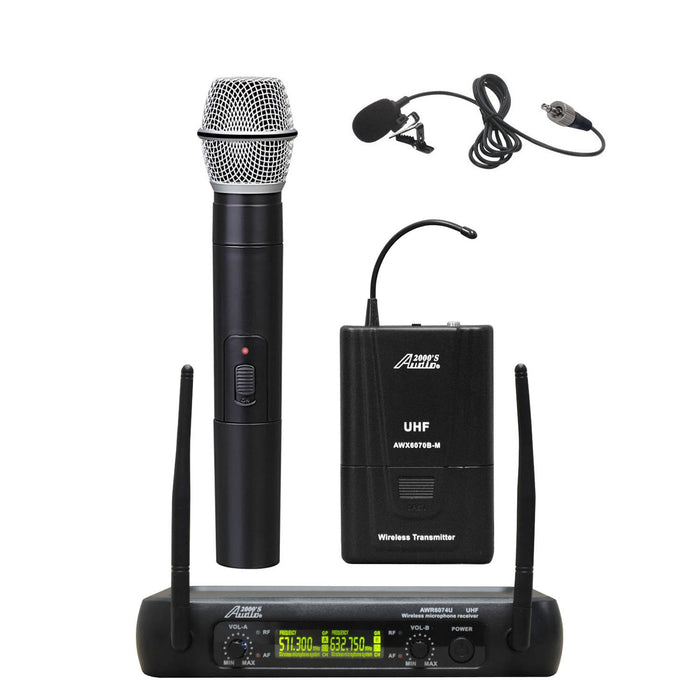 Audio 2000's AWM6074UL Dual Channel UHF Wireless Microphone System with Handheld and Lavalier Lapel-Dirt Cheep
