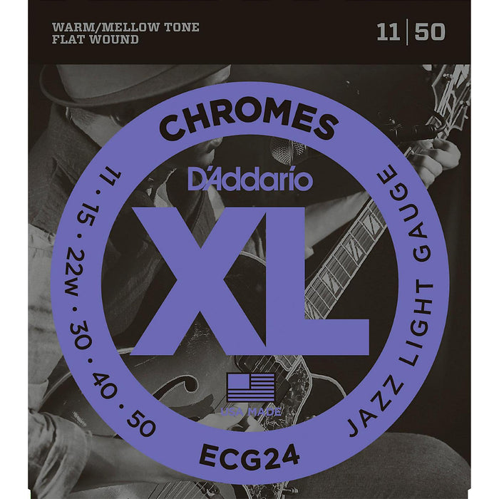 D'Addario ECG24 Flat Wound Electric Guitar Strings Set, Chromes, Jazz Light, 011-.050-Dirt Cheep