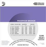 D'Addario EJ26 Phosphor Bronze Acoustic Guitar Strings, Custom Light, 11-52-Dirt Cheep