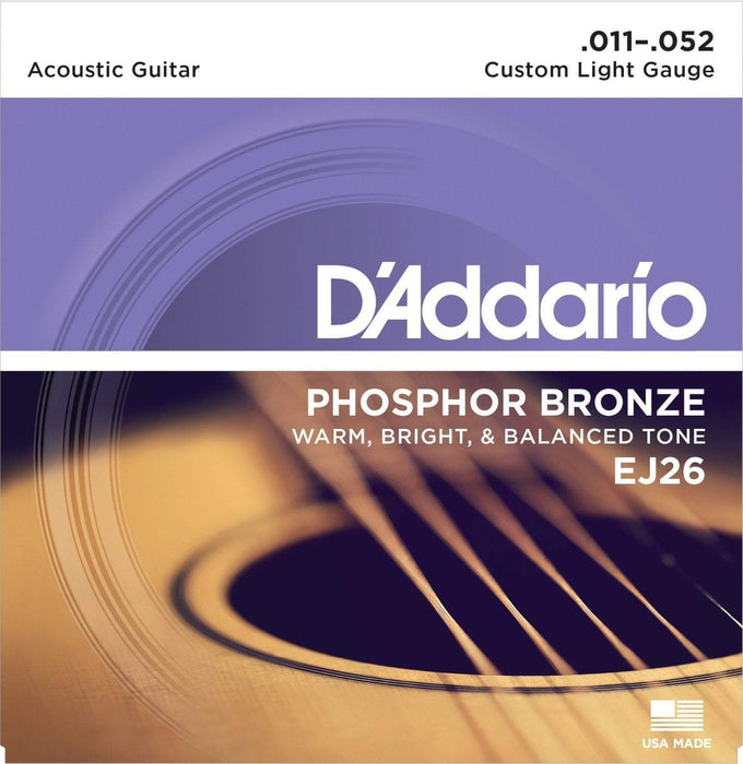 D'Addario EJ26 Phosphor Bronze Acoustic Guitar Strings, Custom Light, 11-52-Dirt Cheep