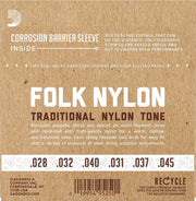 D'Addario EJ32 Folk Nylon Guitar Strings, Ball End, Silver Wound/Black Nylon Trebles-Dirt Cheep