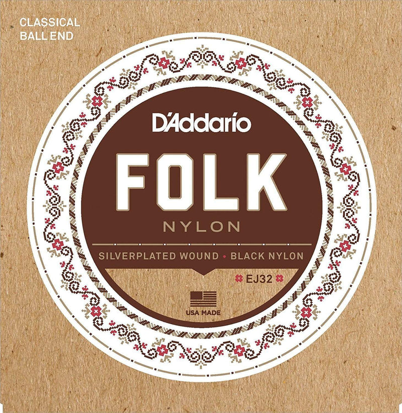D'Addario EJ32 Folk Nylon Guitar Strings, Ball End, Silver Wound/Black Nylon Trebles-Dirt Cheep