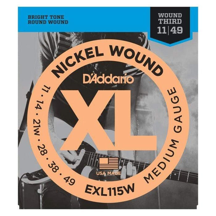 D'Addario EXL115W Nickel Wound Electric Guitar Strings, Medium/Blues-Jazz Rock, Wound 3rd, 11-49-Dirt Cheep