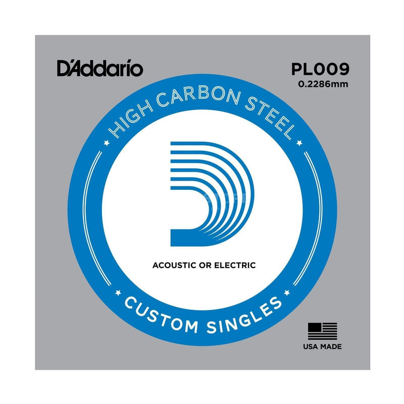 D'Addario PL009 Plain Steel Single Guitar Strings, .009-Dirt Cheep