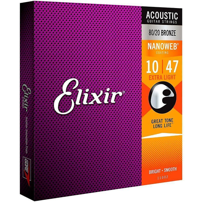 Elixir 11002 Nanoweb PB Acoustic Guitar String Set, Extra Light .010-.047-Dirt Cheep