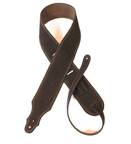 Franklin Strap 3B-CH-G 2.5" Suede with Buck Backing Guitar Strap Chocolate/Gold Stitching-Dirt Cheep