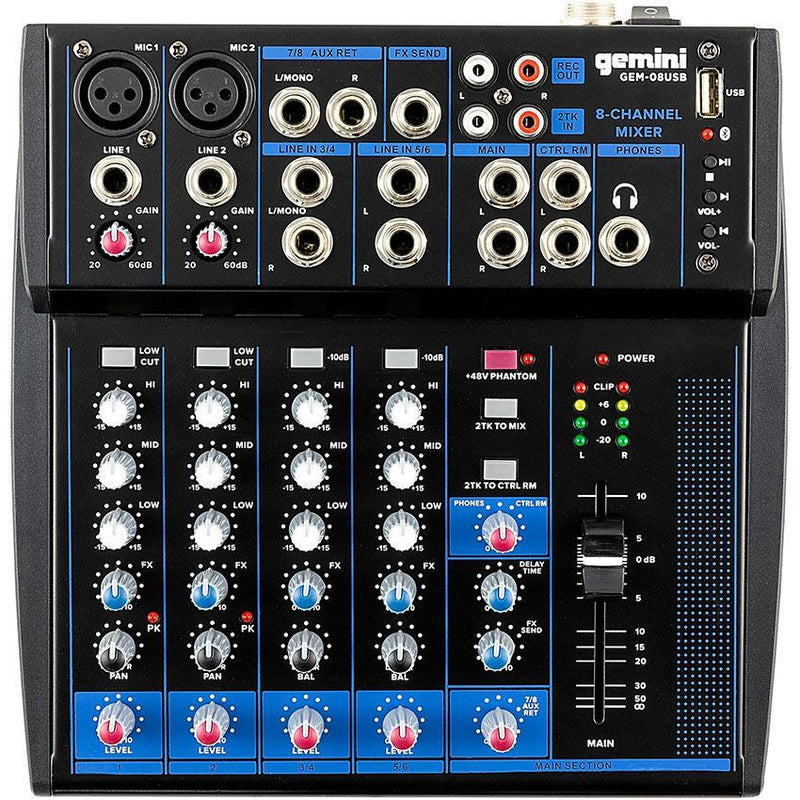 Gemini GEM-08USB 8-Channel Mixer with Bluetooth