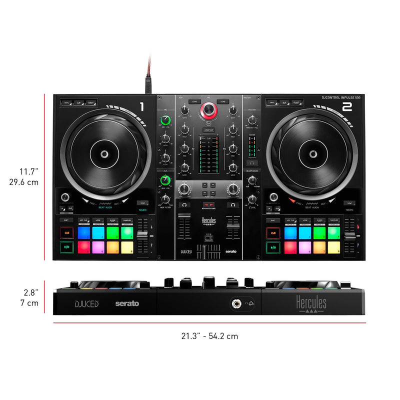 Hercules DJControl Inpulse 500: 2-deck USB DJ controller for Serato DJ and DJUCED (included)-Dirt Cheep