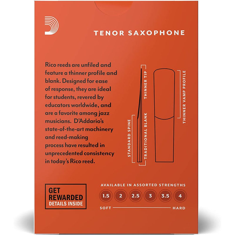 Rico Tenor Sax Reeds, Strength 2.0, 10-pack