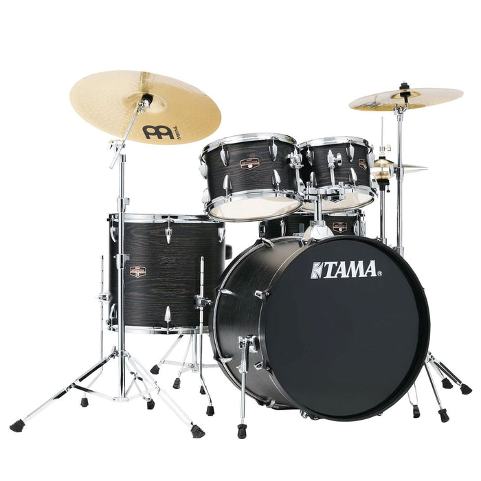 Tama Imperialstar IE52C 5-piece Complete Drum Set with Snare Drum and Meinl Cymbals - Black Oak Wrap